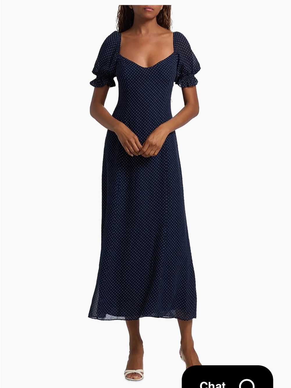 Reformation Navy with White Microdot Midi Dress